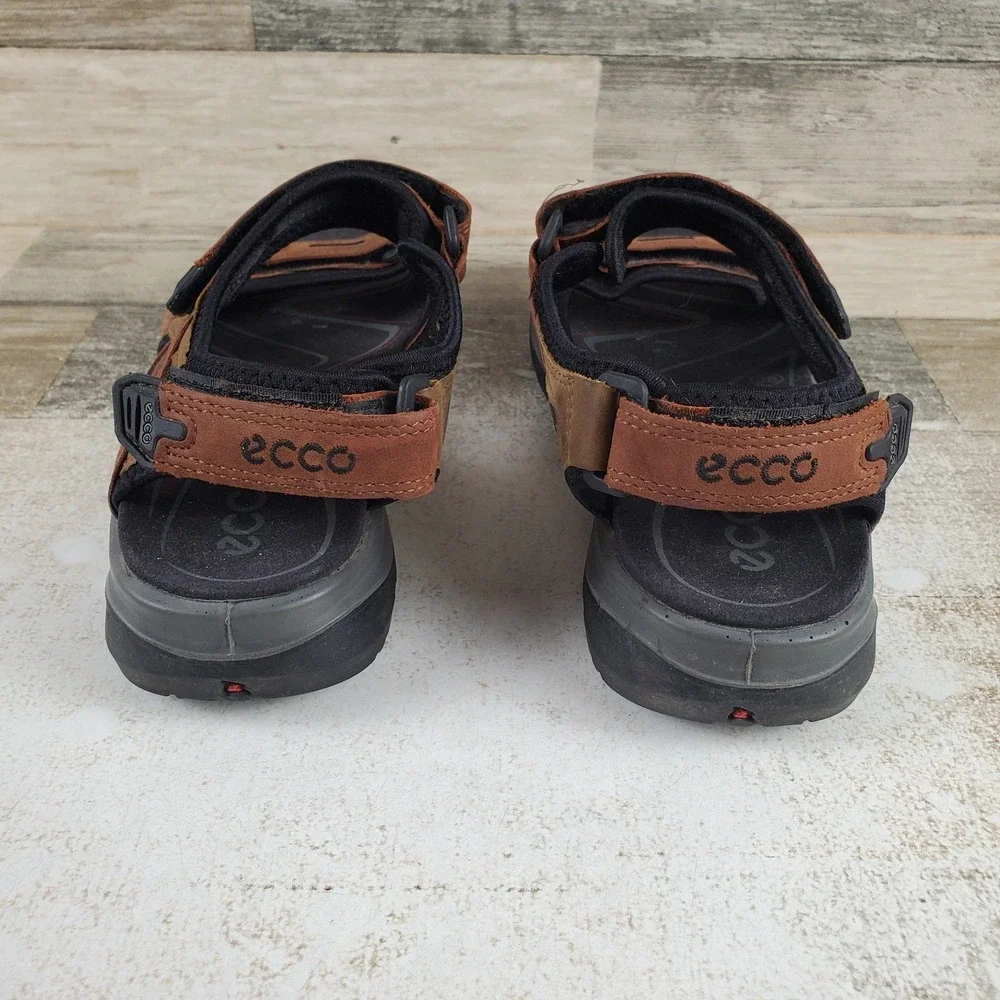 ECCO Offroad Sandals Sz 7 - 7.5 Brown Black Nubuck Leather Hook-and-Loop